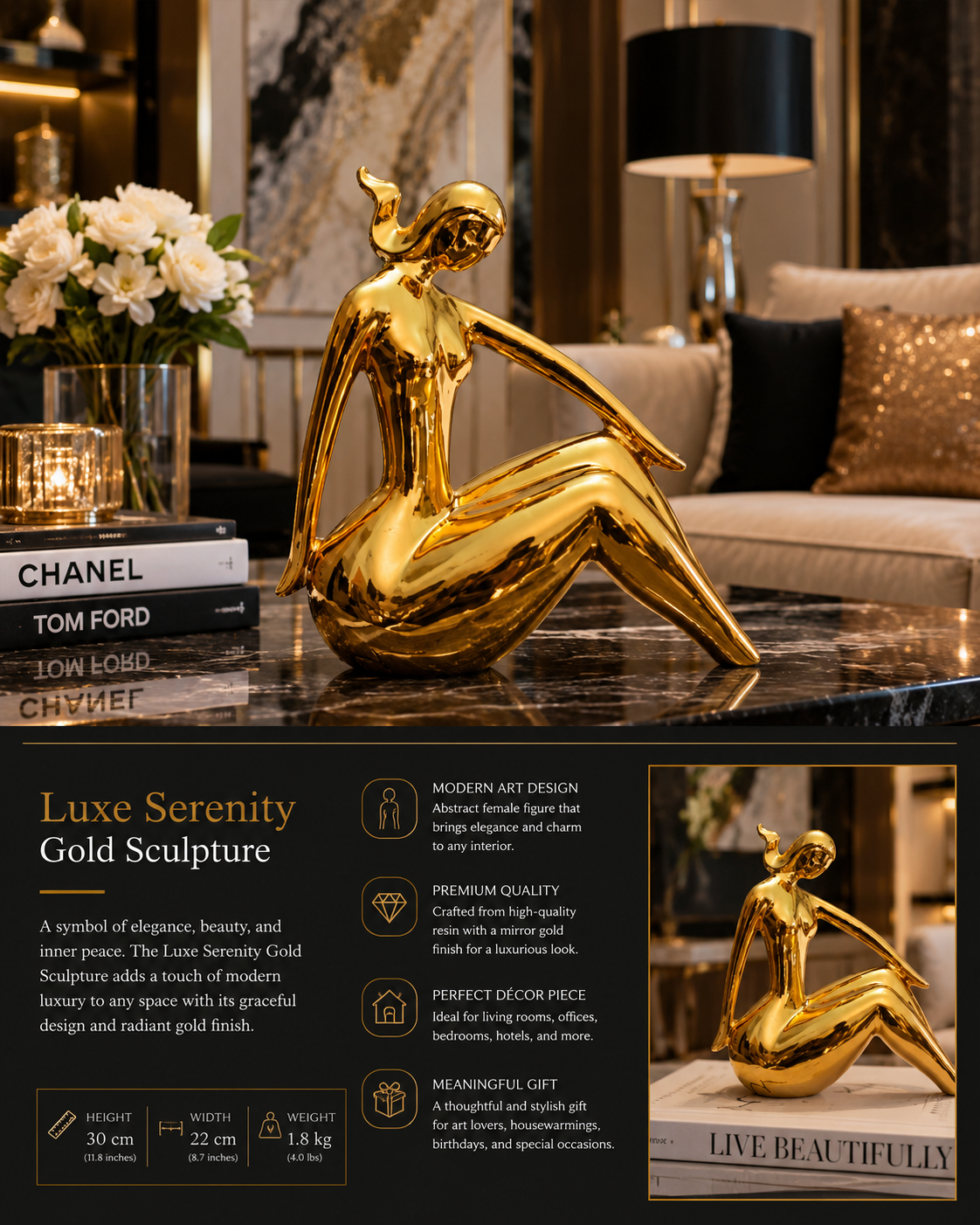 Luxe Serenity Gold Sculpture