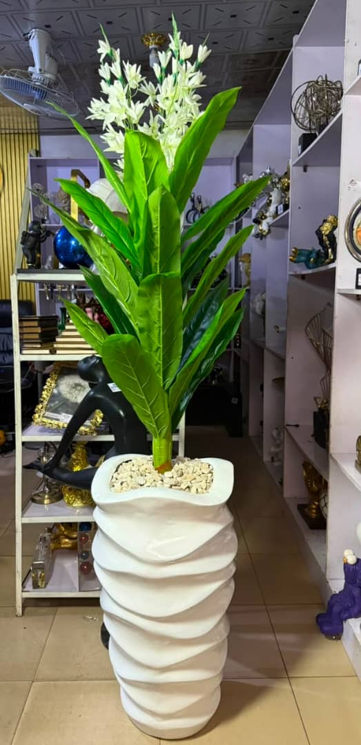 White Spiral Floor Vase with Premium Artificial Flowers
