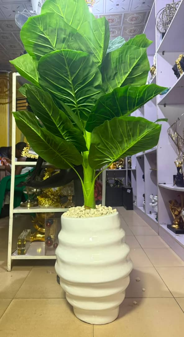 Artificial Green Flower Plant with Designer White Vase