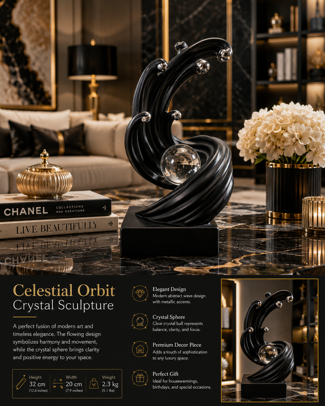 Celestial Orbit Crystal Sculpture
