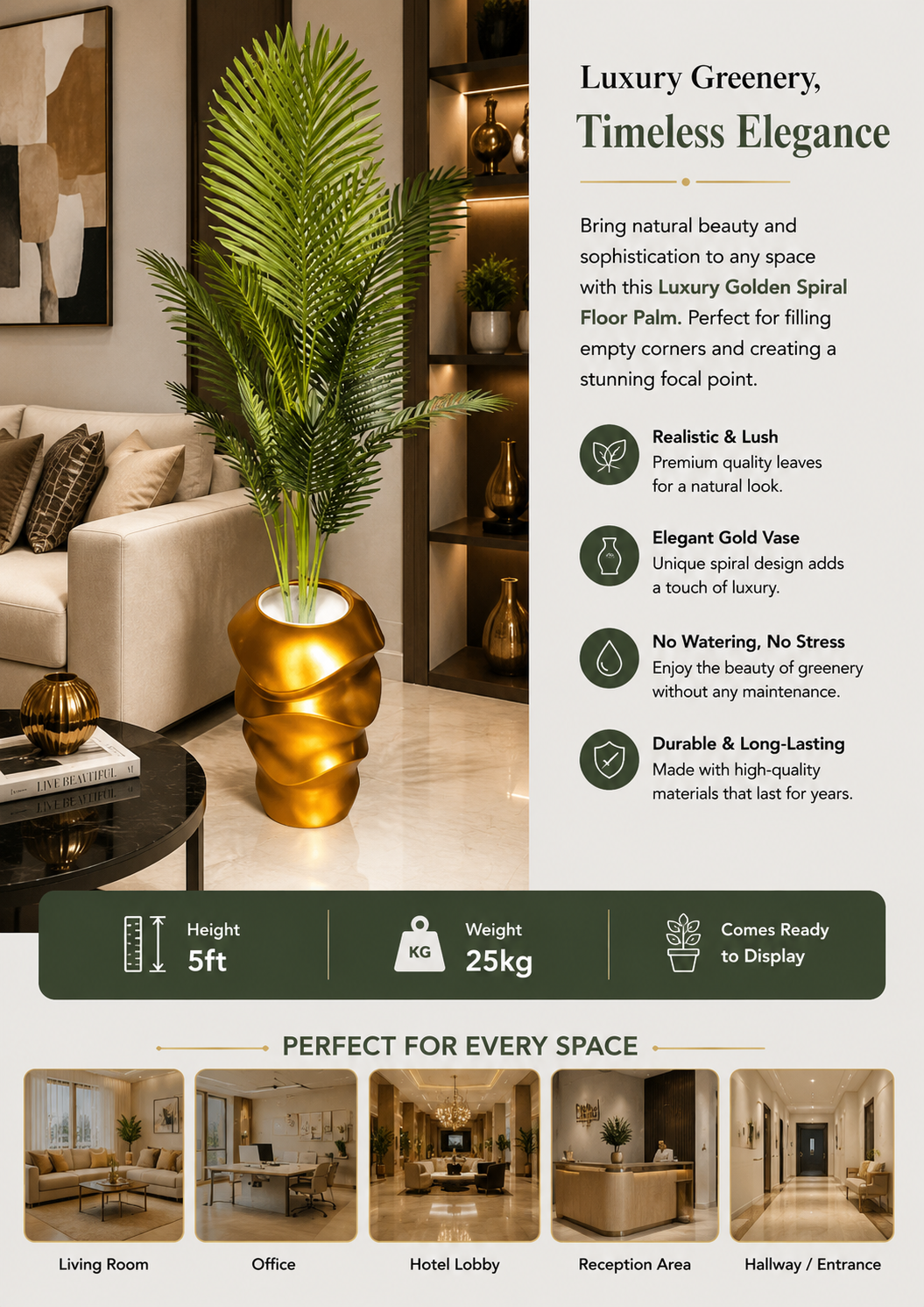 Luxury Golden Spiral Floor Palm